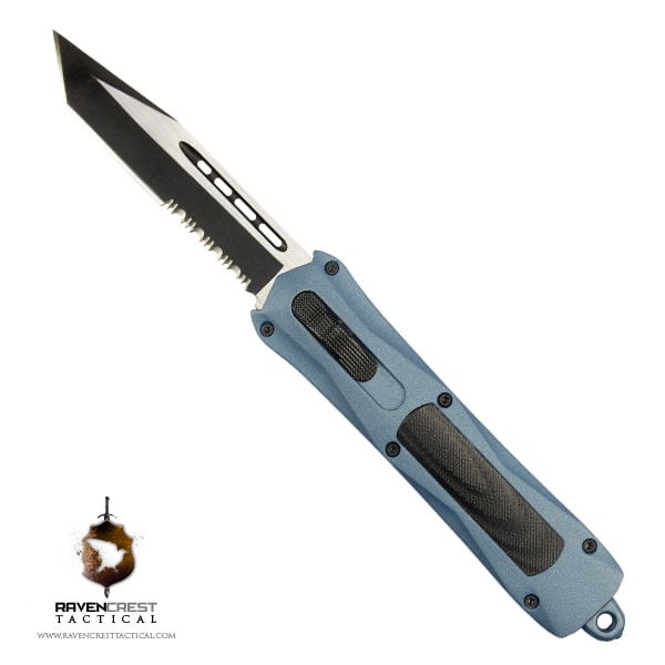 RavenCrest Tactical Cerakote Spartan Blue Titanium OTF Knife