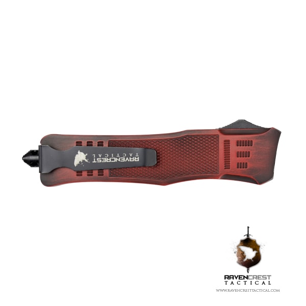 Cerakote RCT-1 Raven Red & Black Battleworn OTF Knife