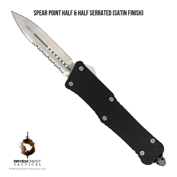 Mini Guardian OTF Knife - Spear Point Half & Half Serrated Satin